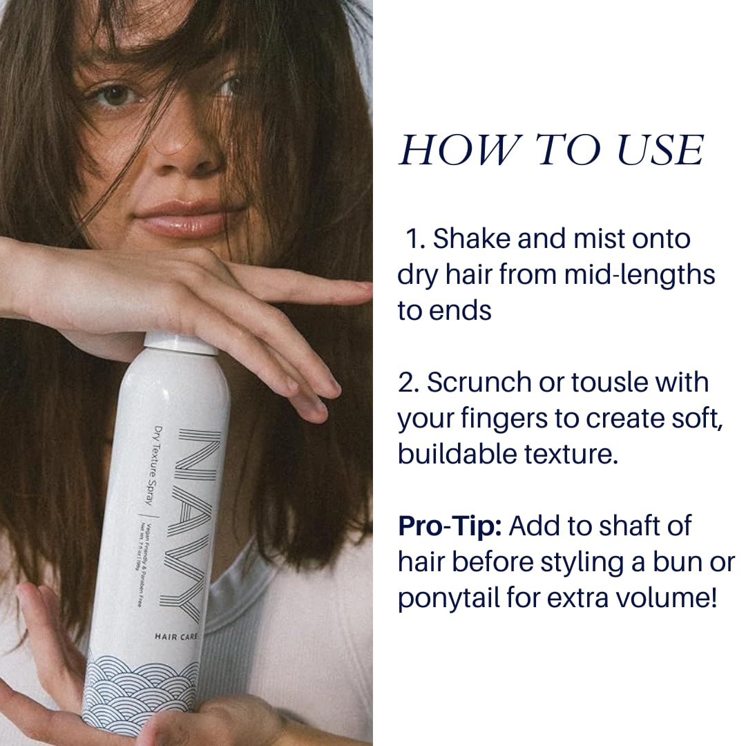 NAVY HAIR CARE Dry Texture Hair Spray | Instant Volume & Flexible Hold | Lightweight, Sunflower Oil Formula | 7 oz