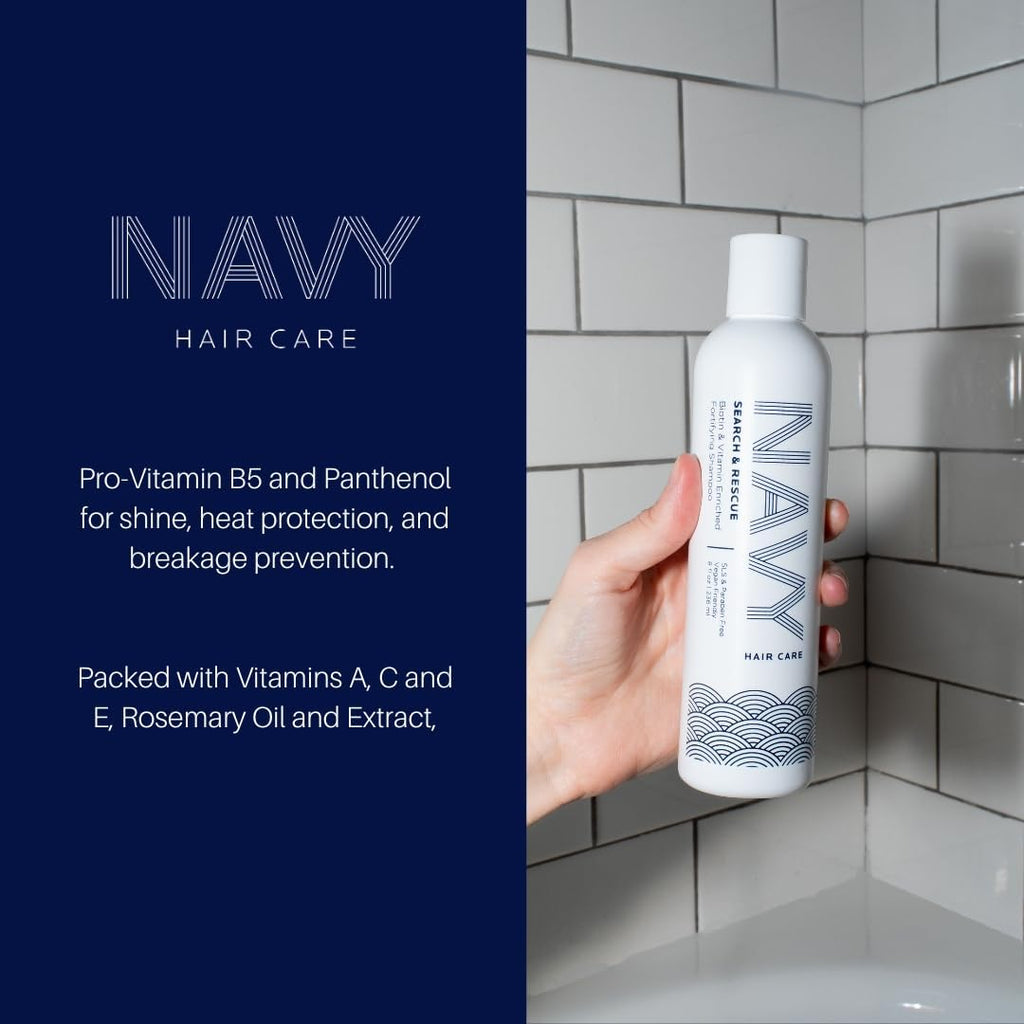 NAVY HAIR CARE Search and Rescue Shampoo | Biotin & Rosemary Oil Enriched for Hair Growth | Paraben Free | 8 oz (Pack of 2)