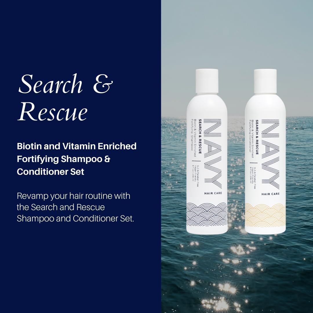 NAVY Hair Care Search and Rescue Shampoo & Conditioner Set – Biotin & Rosemary for Hair Growth | All Hair Types | SLS & Paraben Free | 8 oz (Set of 2)