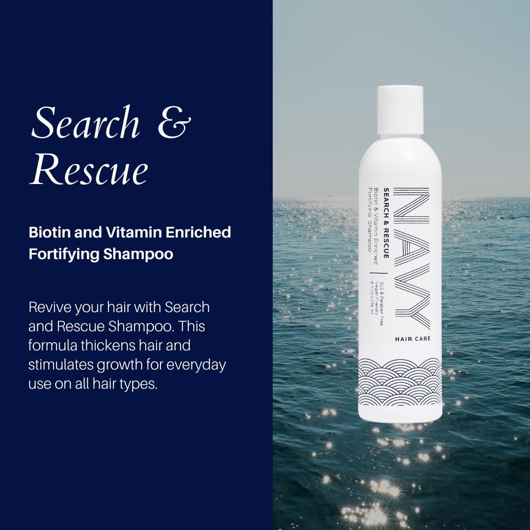 NAVY HAIR CARE Search and Rescue Shampoo | Biotin + Rosemary Oil Enriched for Hair Growth | Paraben Free | 8 oz