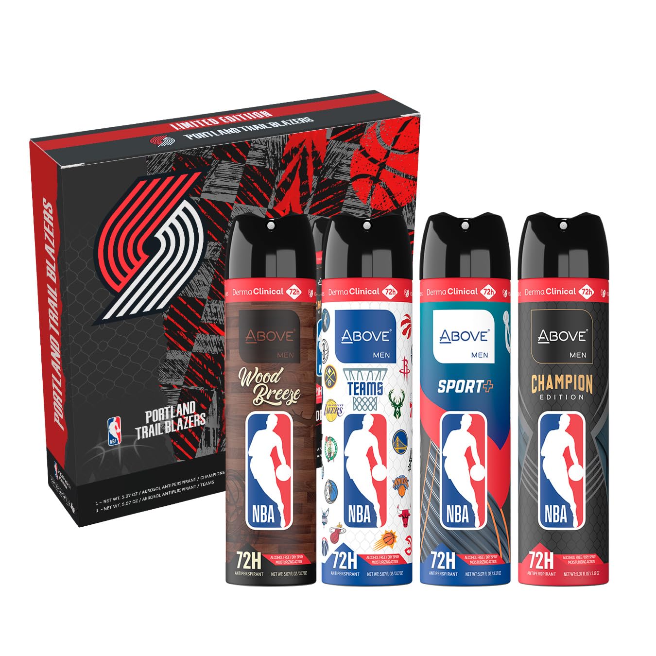 NBA Above Portland Trail Blazers Deodorant Gift Set – 4 Scents, 72h Protection, Dry Spray