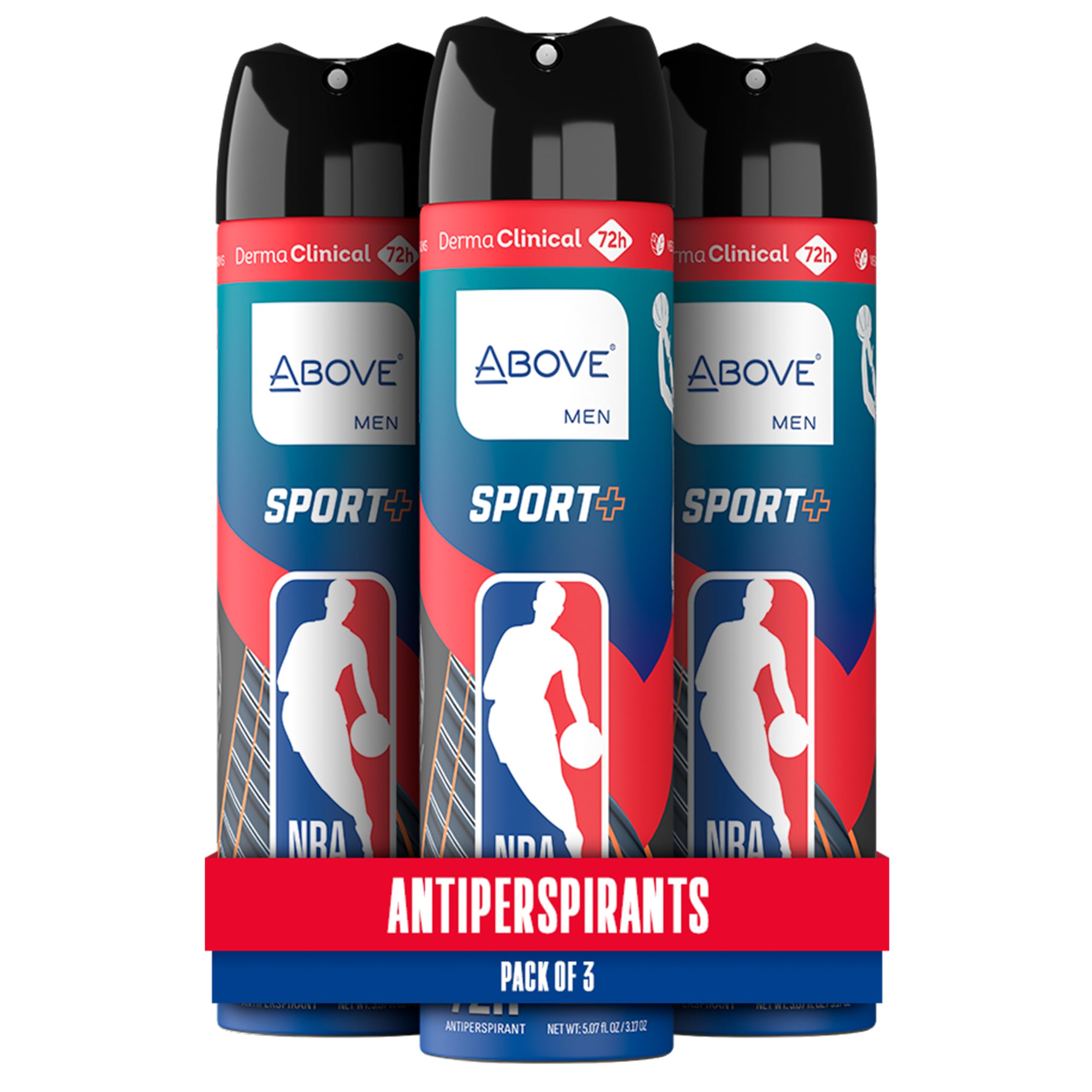 NBA Above SPORT PLUS Antiperspirant Deodorant Spray – 3-Pack | 72H Sweat & Odor Protection | Dry Spray