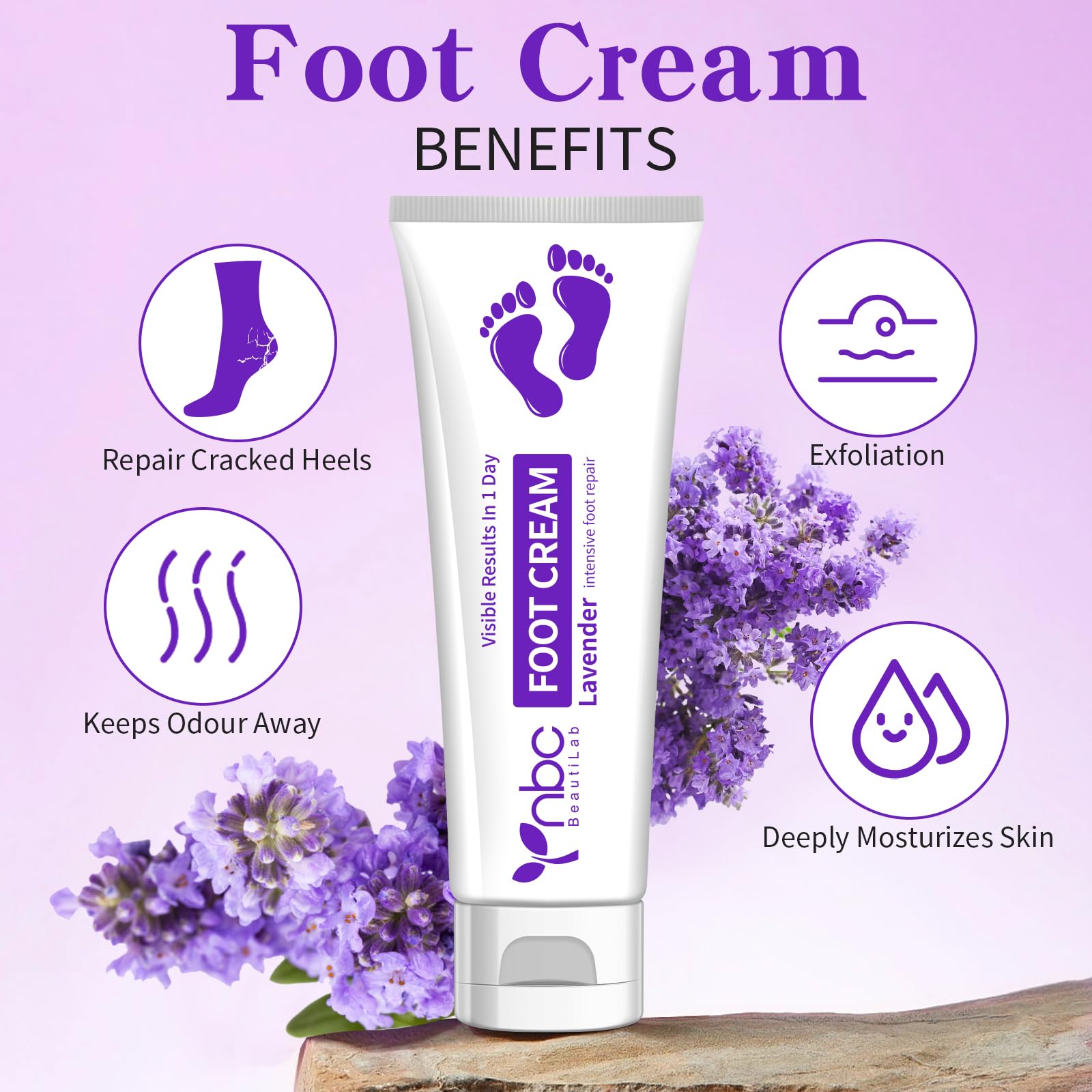 NBC BeautiLab Foot Callus Remover & Hand & Foot Cream – 80ml Lavender, Deep Hydration for Dry Skin