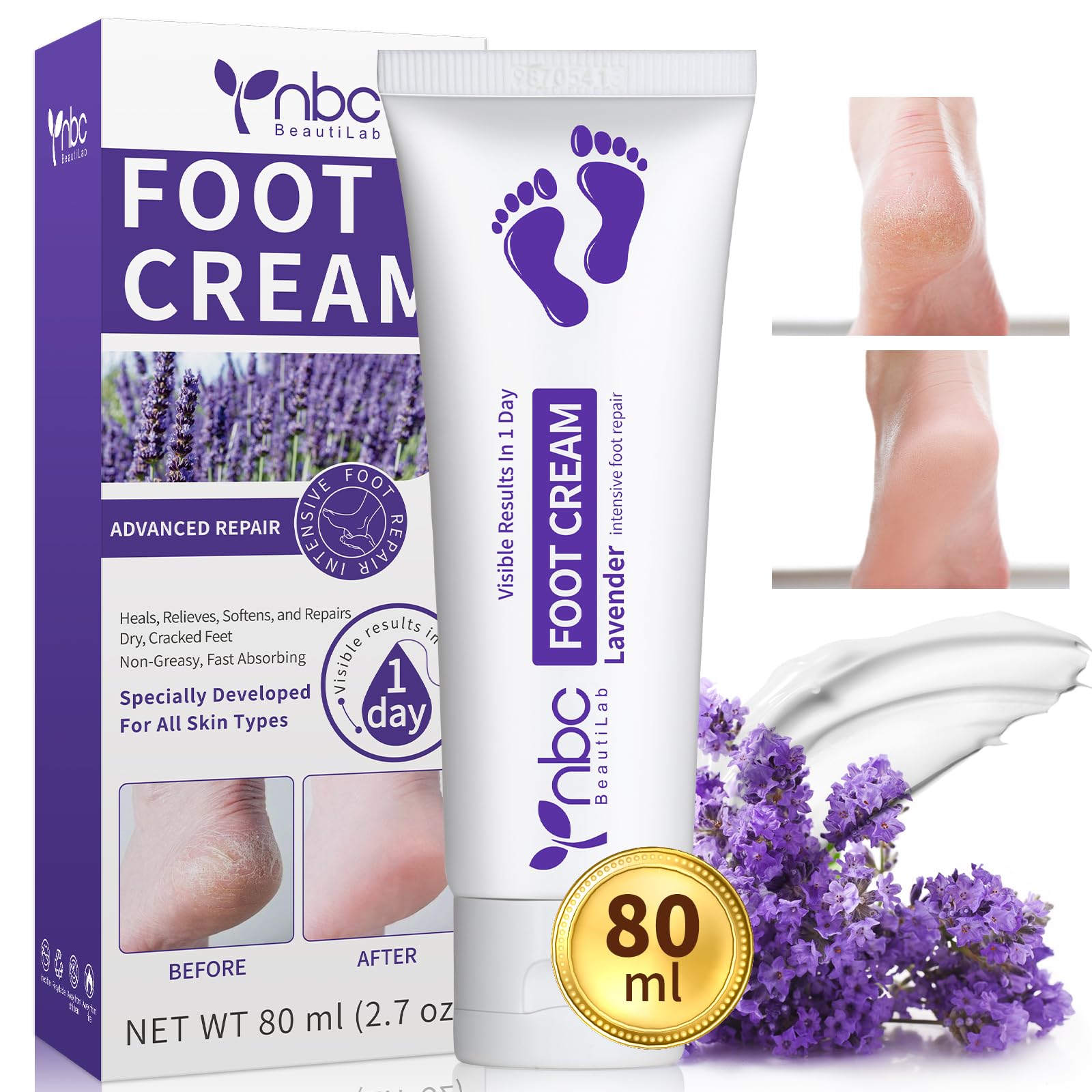 NBC BeautiLab Foot Callus Remover & Hand & Foot Cream – 80ml Lavender, Deep Hydration for Dry Skin