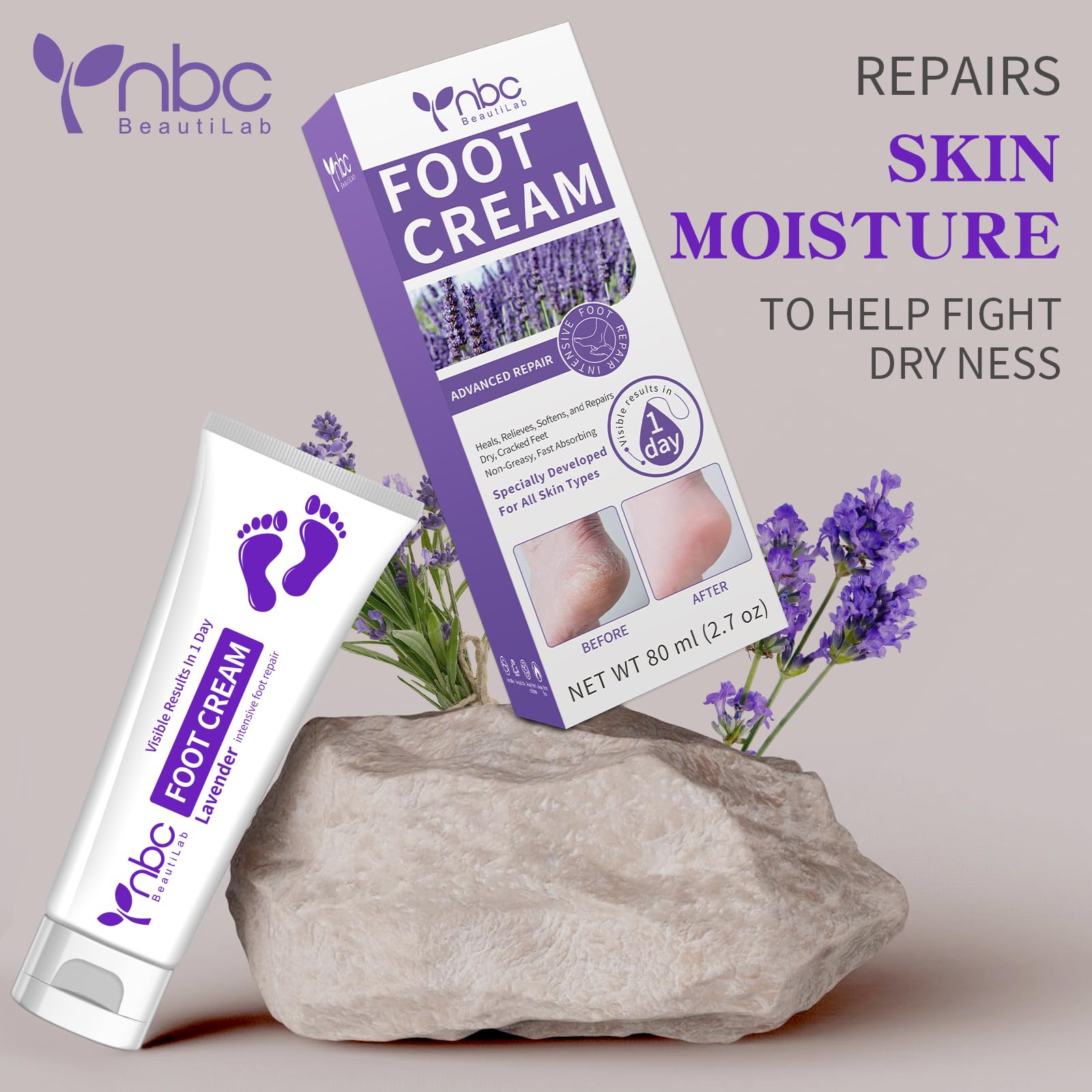 NBC BeautiLab Foot Callus Remover & Hand & Foot Cream – 80ml Lavender, Deep Hydration for Dry Skin