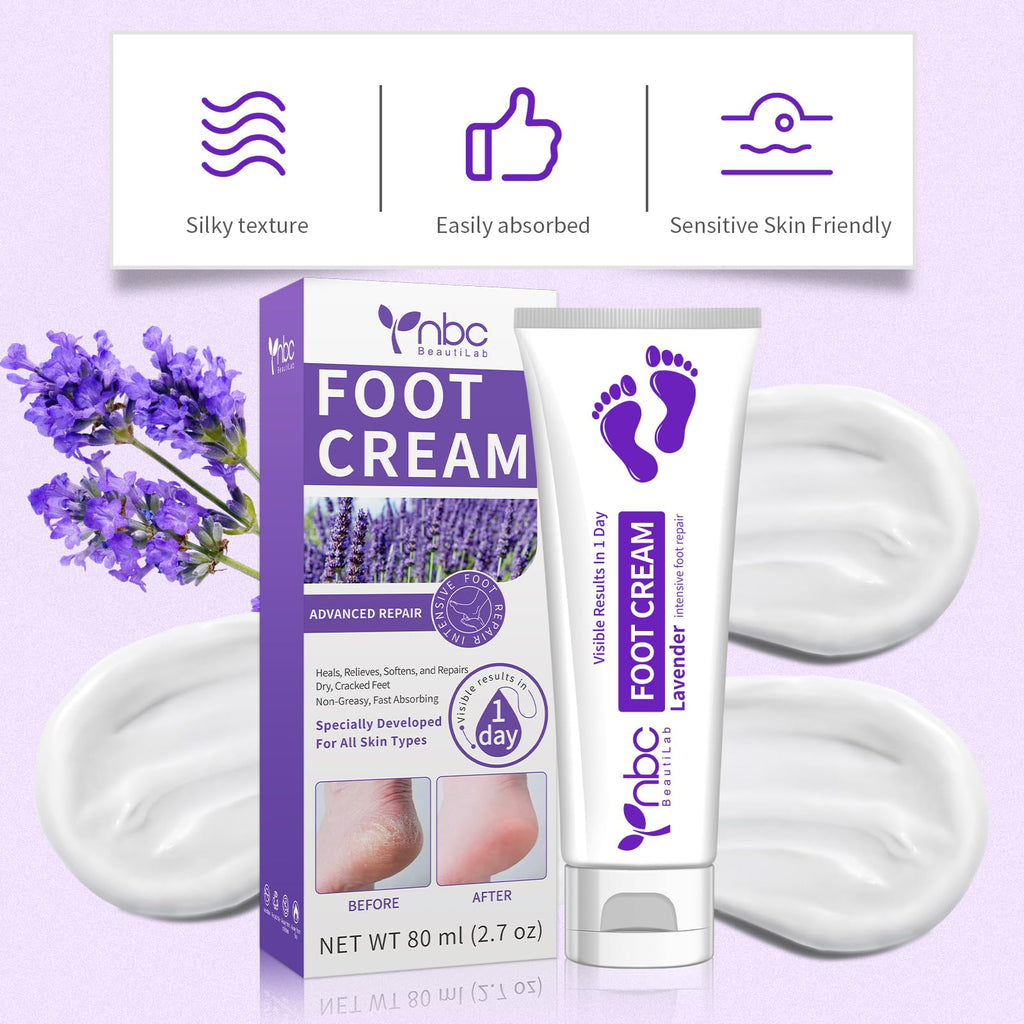 NBC BeautiLab Foot Callus Remover & Hand & Foot Cream – 80ml Lavender, Deep Hydration for Dry Skin