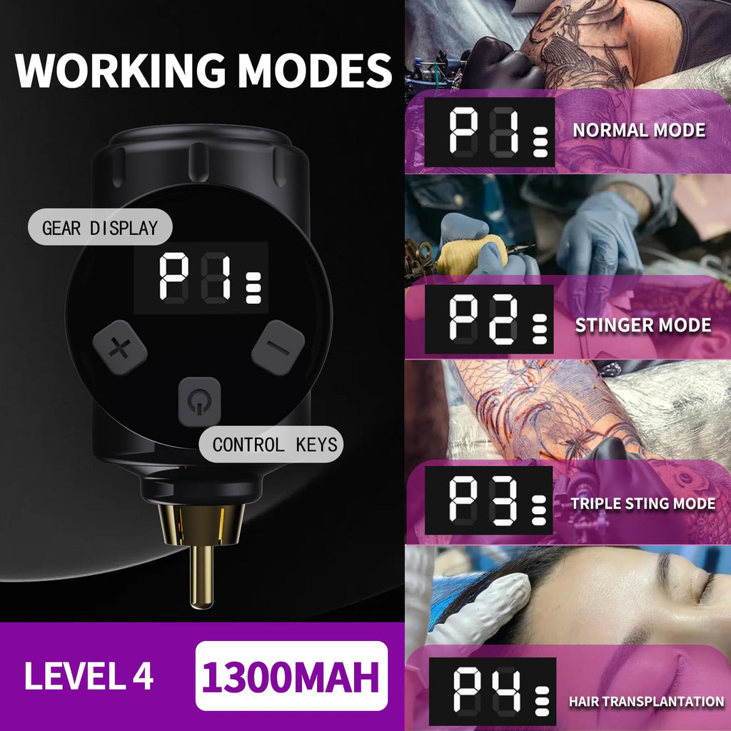 NBTA2 Tattoo Kit: Wireless Gun with 2 Batteries & Complete Set for Beginners (Purple)