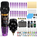 NBTA2 Tattoo Kit: Wireless Gun with 2 Batteries & Complete Set for Beginners (Purple)