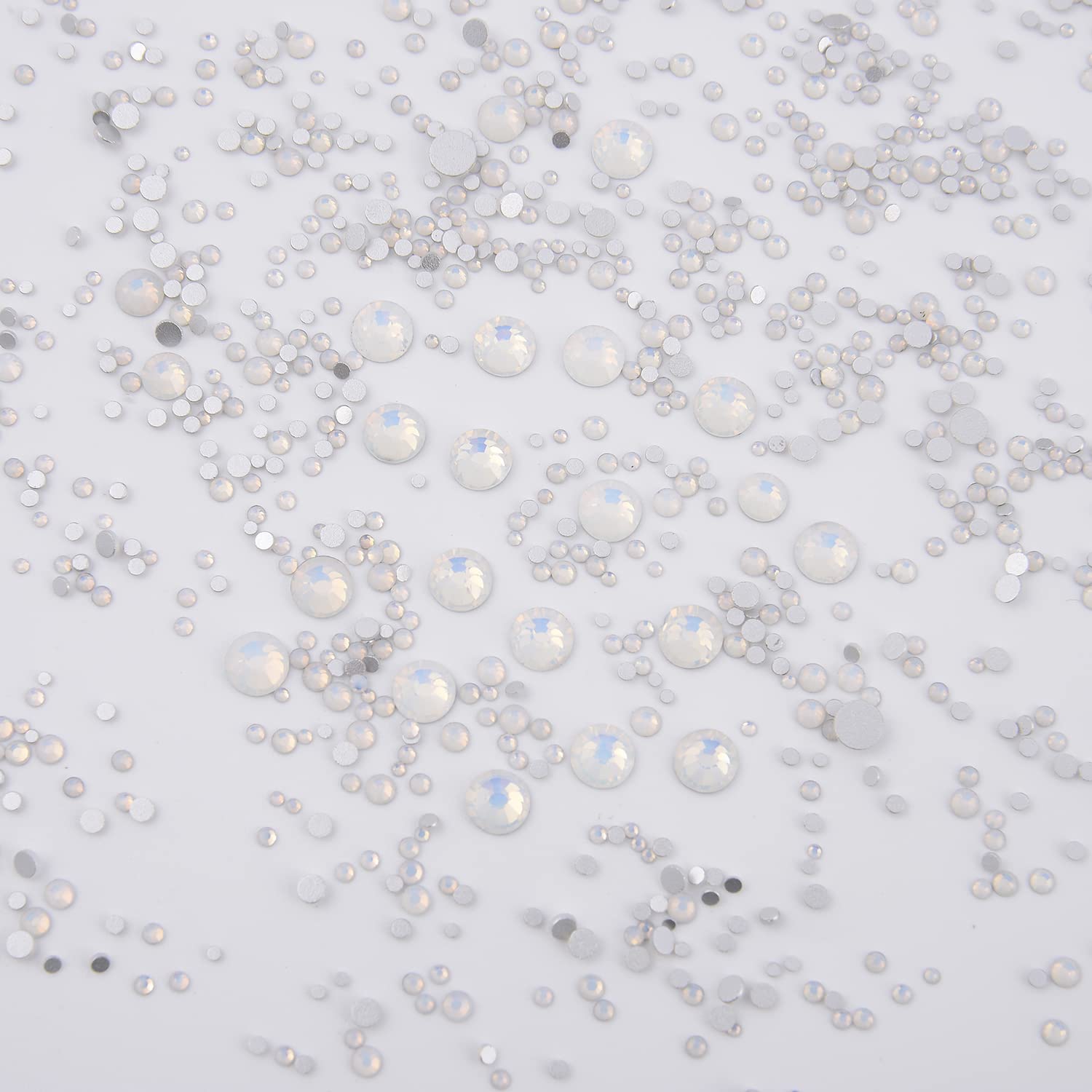 NCB 8000pcs Non Hotfix Rhinestones – 10 Sizes Flatback Glass Crystals with Tweezers & Pen (White Opal Mix SS3-SS30)