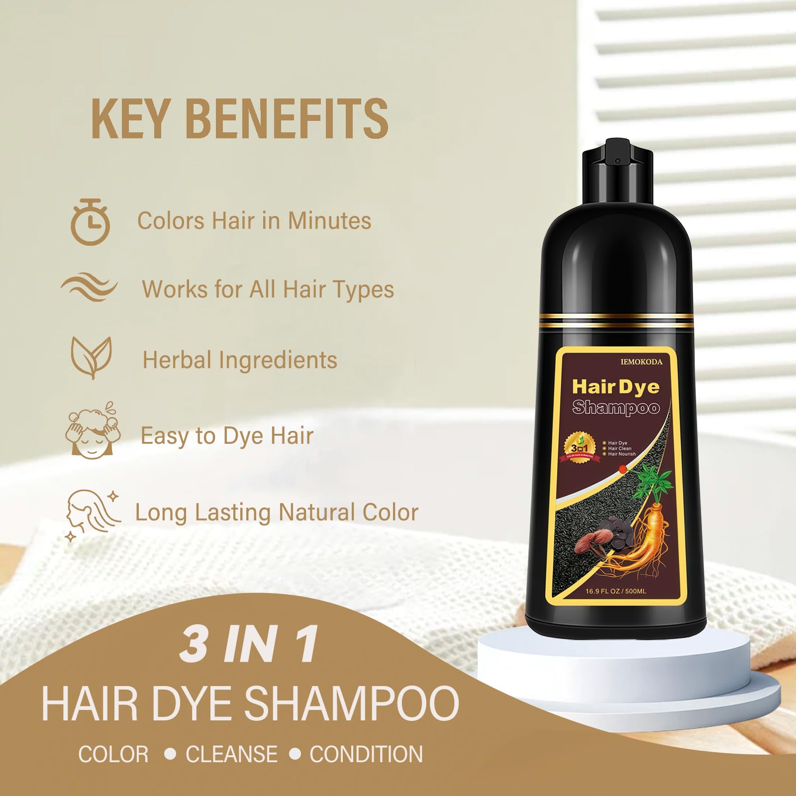NCEPROHR Brown Hair Dye Shampoo – Instant Gray Coverage in Minutes, 3-in-1 Color, Shampoo & Conditioner
