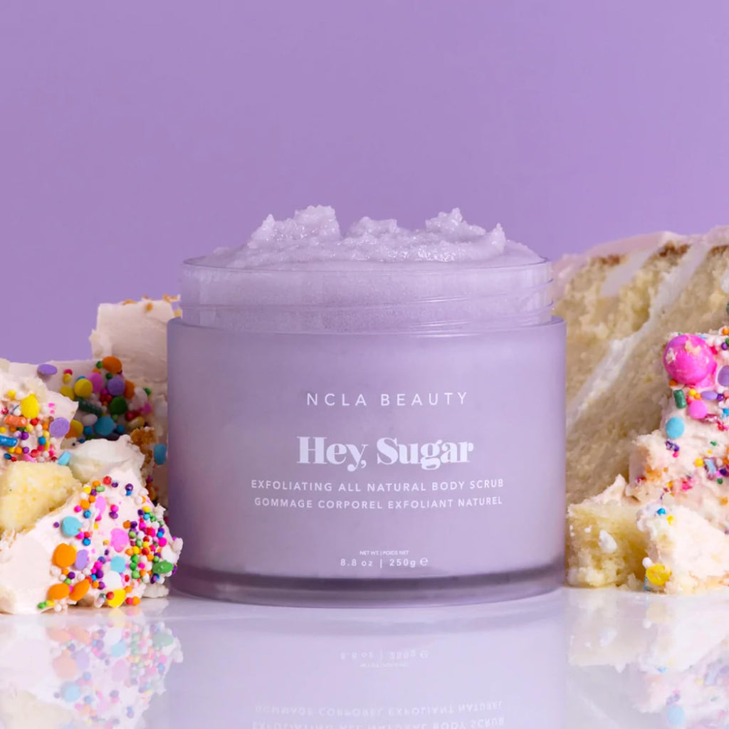 NCLA Beauty Hey Sugar All Natural Body Scrub – Moisturizing Exfoliating Sugar with Shea, Cocoa & Mango Butter (Birthday Cake) 8.8 oz
