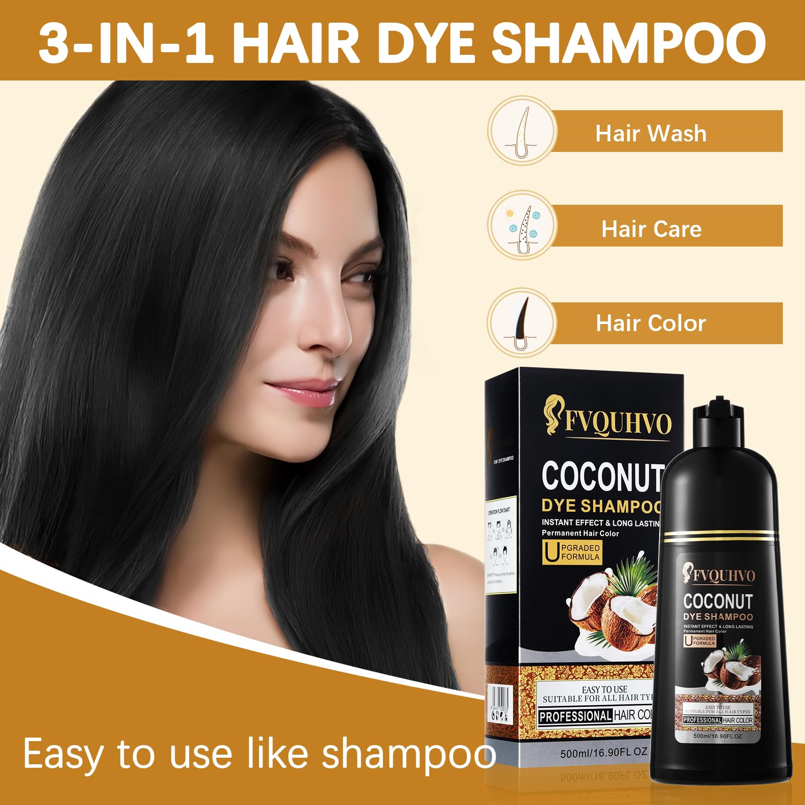 NCEPROHR Coconut Dye Shampoo – 3-in-1 Color for Brown Hair
