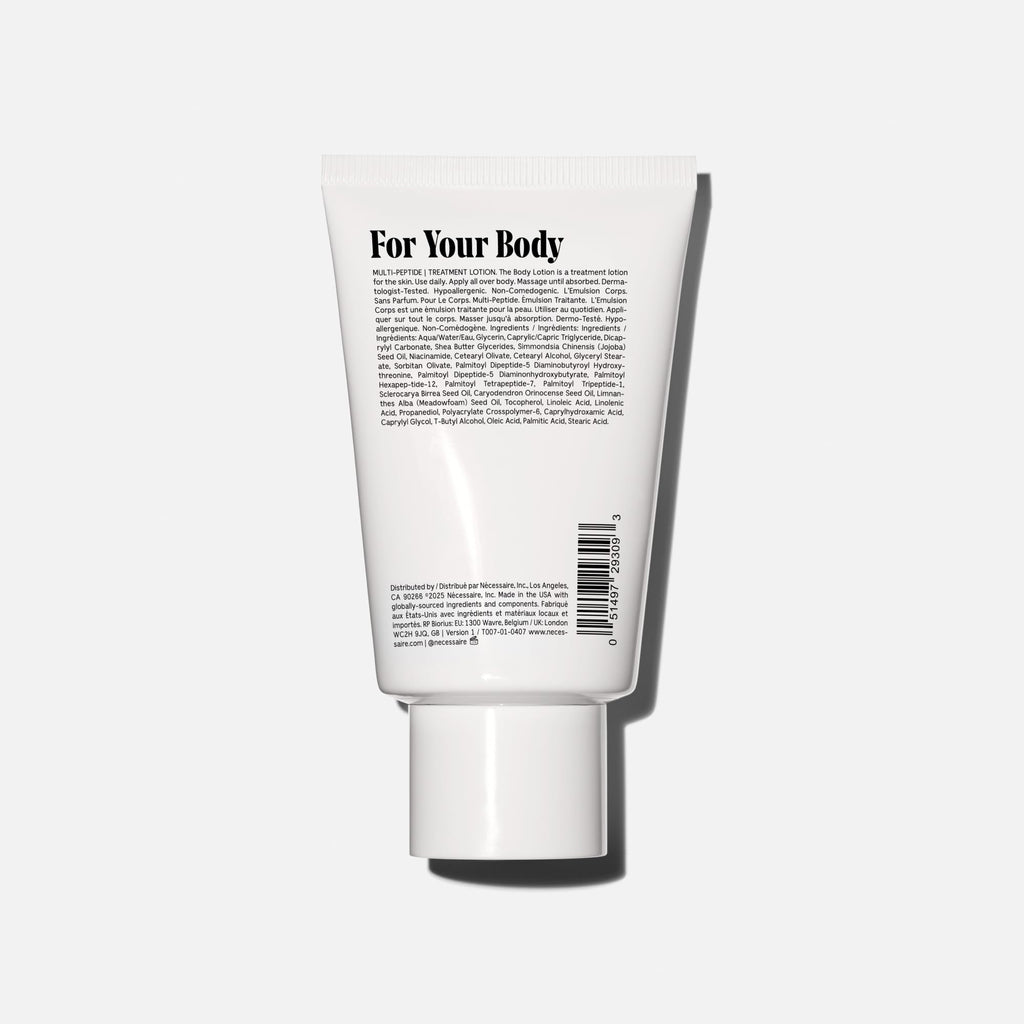 Nécessaire The Body Lotion. Fragrance-Free. Multi-Peptide Firming Lotion to Moisturize, Firm, Strengthen. 2.5% Niacinamide, Vitamin C/E + Omega 6/9. 2.4 fl oz