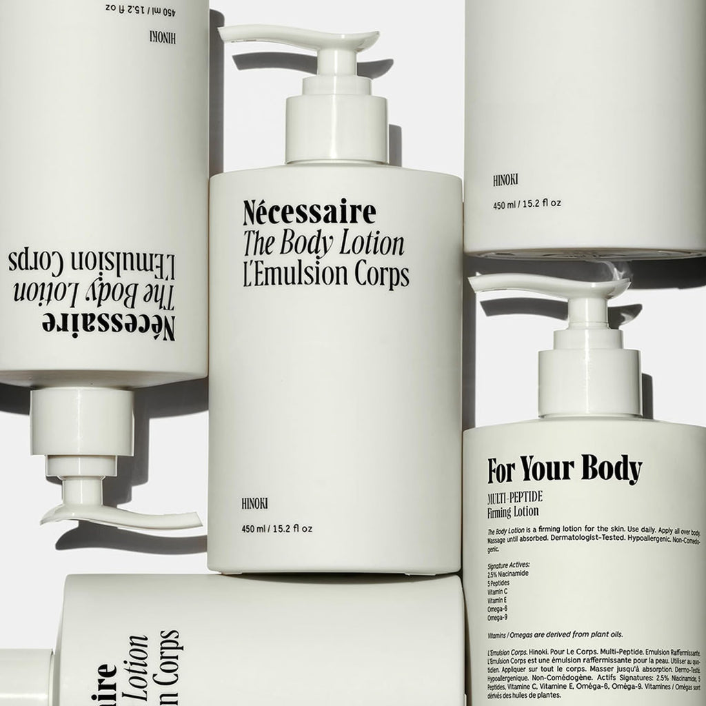 Nécessaire Hinoki Body Lotion – Multi-Peptide Moisturizer with 2.5% Niacinamide | Dermatologist-Tested, Vegan, Hypoallergenic, 15.2oz