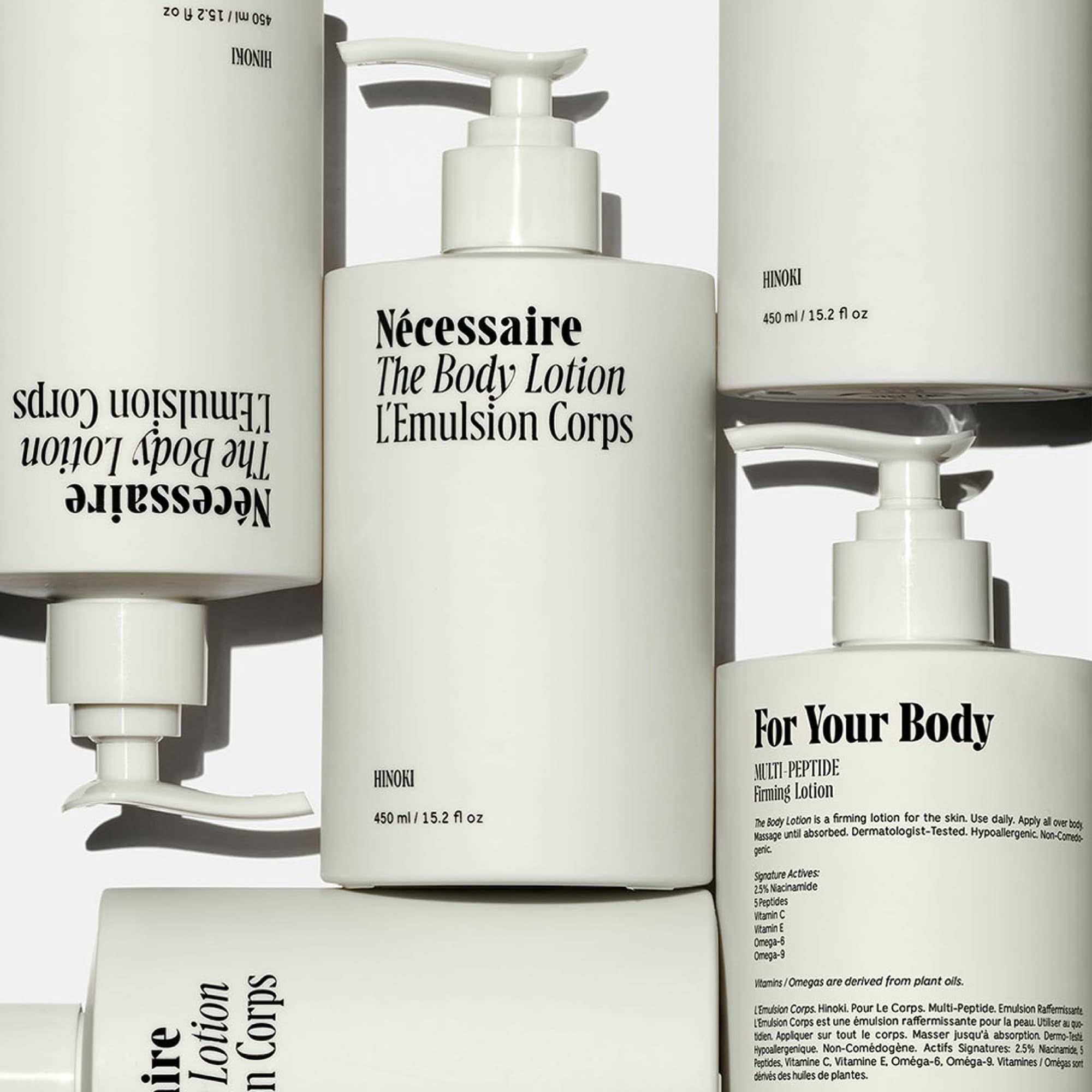Nécessaire Hinoki Body Lotion – Multi-Peptide Moisturizer with 2.5% Niacinamide | Dermatologist-Tested, Vegan, Hypoallergenic, 15.2oz