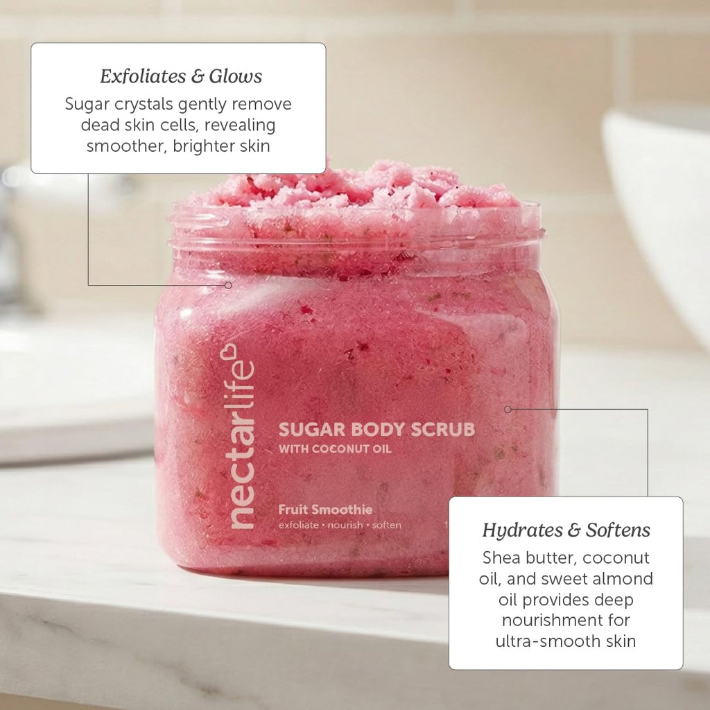 Nectar Life Exfoliating Sugar Scrub – Moisturizing Body Scrub with Coconut Oil & Shea Butter (16 oz) | Nectar Bath Treats
