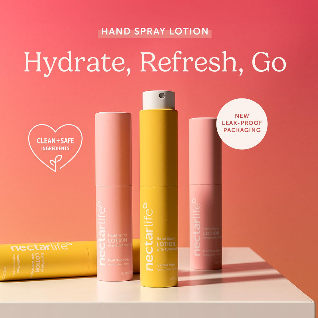 Nectar Life Hydrating Hand Spray Lotion – 10ml Travel Size, Fruit Smoothie Scent, Lightweight & Quick-Absorbing