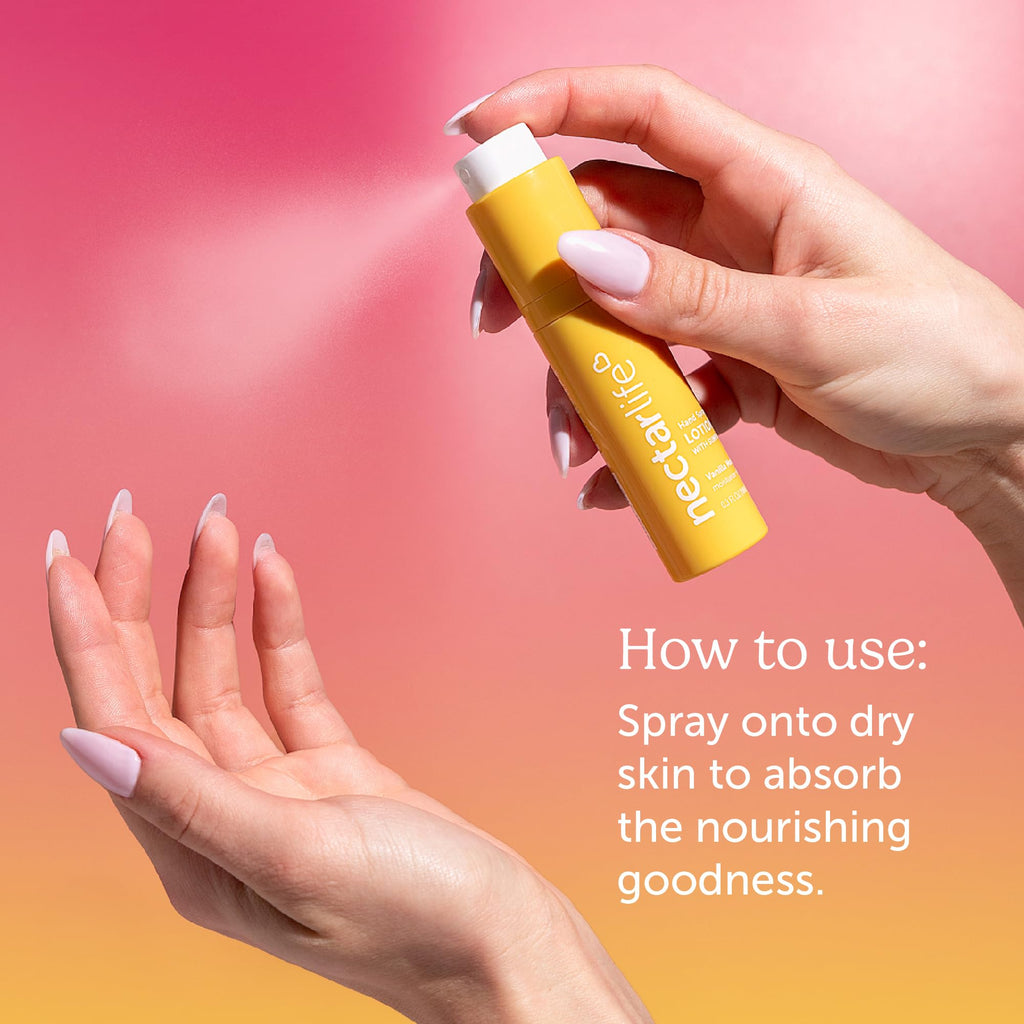 Nectar Life Hydrating Hand Spray Lotion – 10ml Travel Size, Fruit Smoothie Scent, Lightweight & Quick-Absorbing