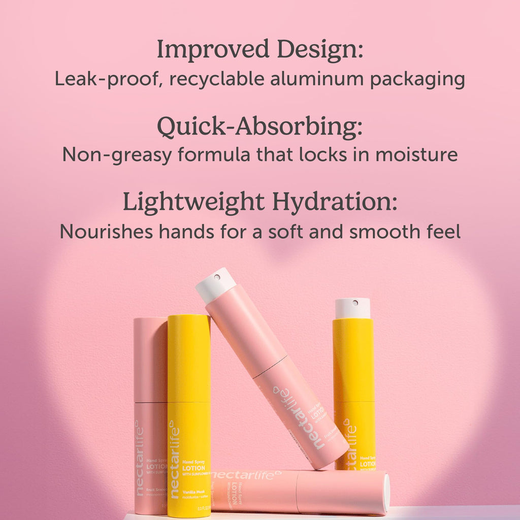 Nectar Life Hydrating Hand Spray Lotion – 10ml Travel Size, Fruit Smoothie Scent, Lightweight & Quick-Absorbing