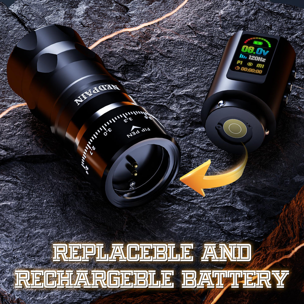 NEDPAIN Pro Wireless Tattoo Kit – 9500RPM, 1800mAh Battery, 7 Stroke Adjustments, RCA & LED Display