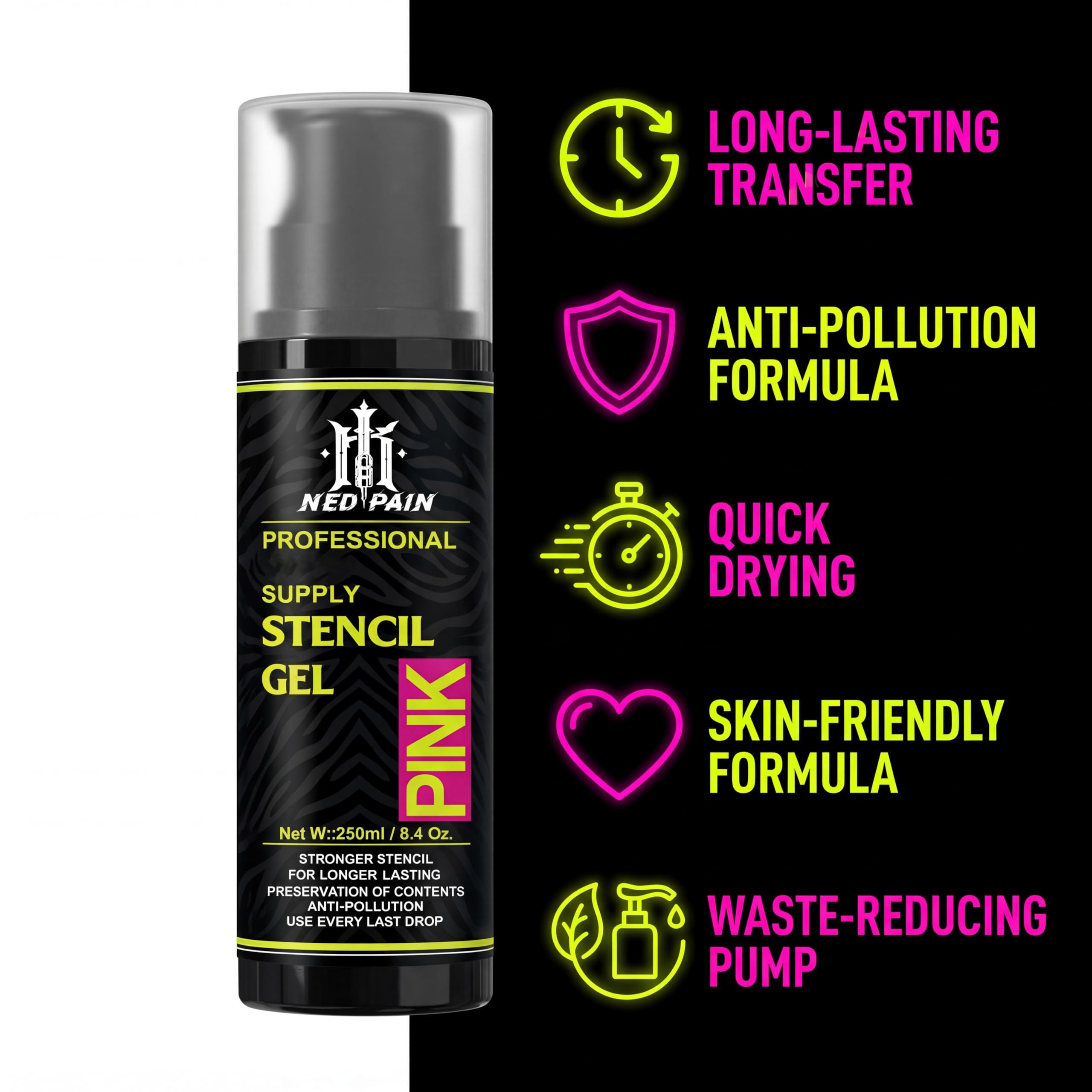 nedpain Pro Tattoo Transfer Gel – 8.4 oz with Pump for Precise Stencil Transfers