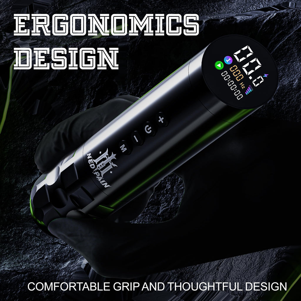 NedPain Wireless Tattoo Kit – Tilted OLED Pen, 8500RPM, 1500mAh Battery