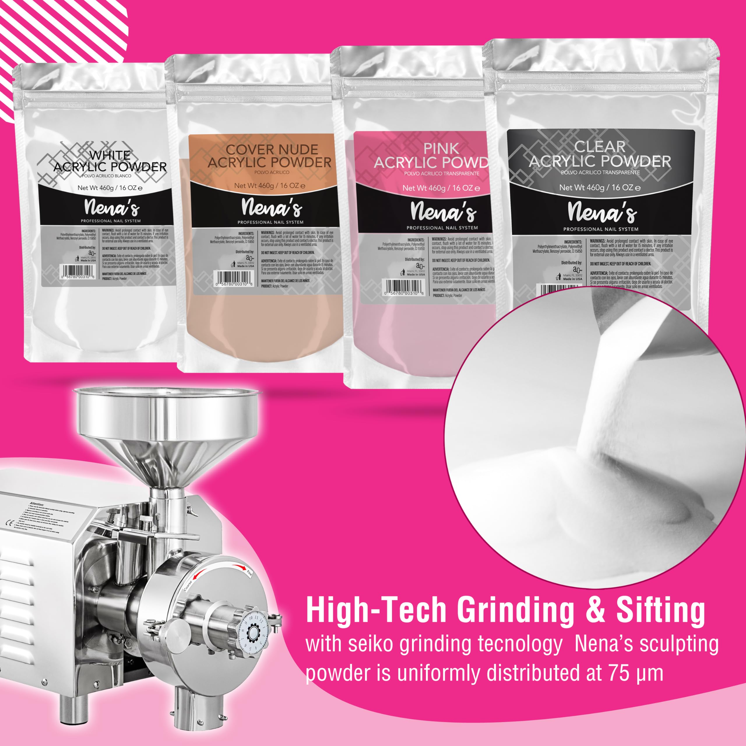 Nena's Superior Sculpting Powder – 16 oz Professional Acrylic Nail System (Clear & Pink)