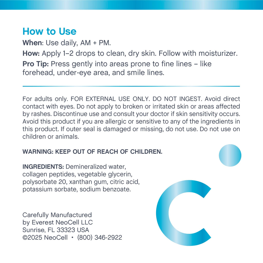 NeoCell Collagen Peptides Serum for Face – 2 oz | Advanced Skin Care, Targeted Fine Lines