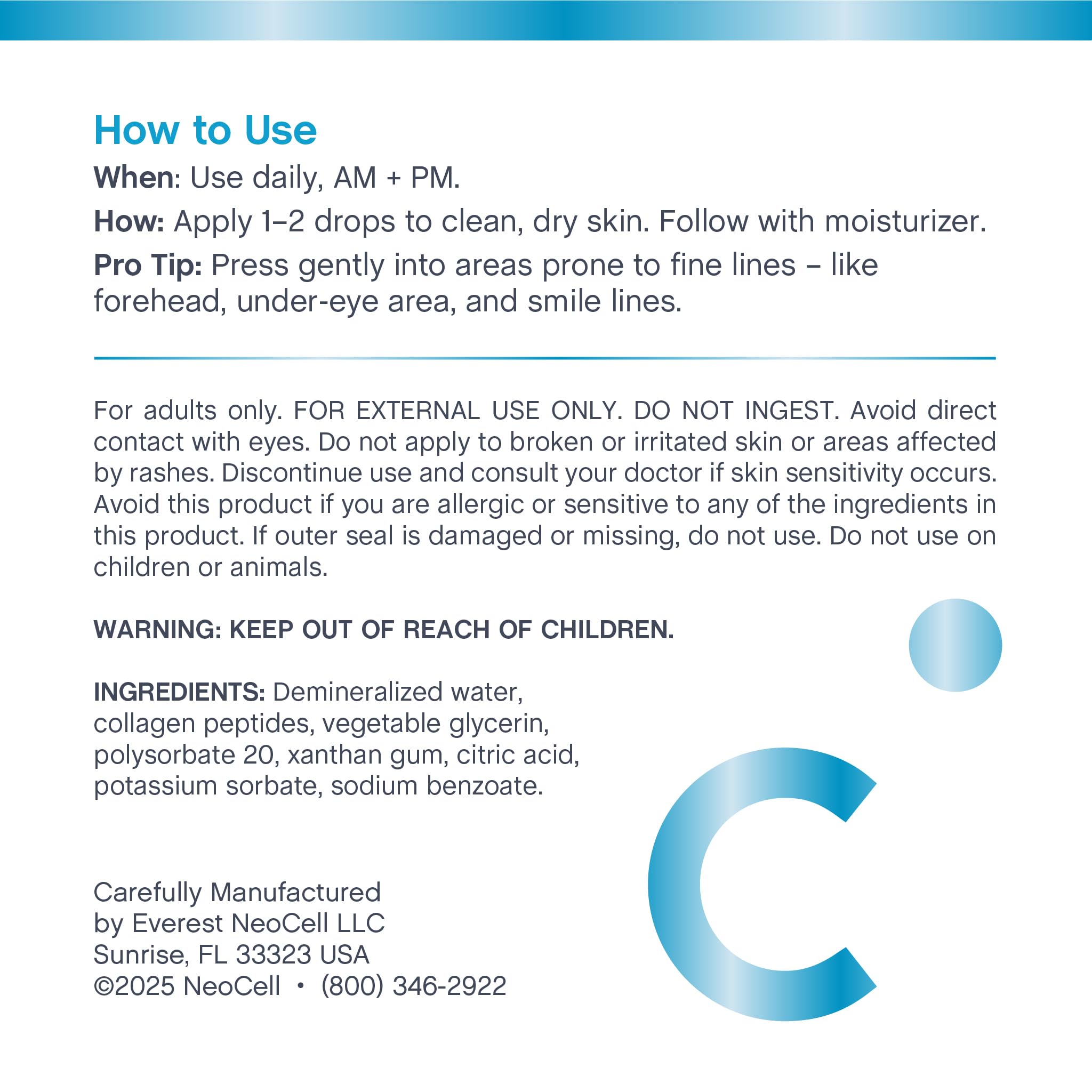 NeoCell Collagen Peptides Serum for Face – 2 oz | Advanced Skin Care, Targeted Fine Lines