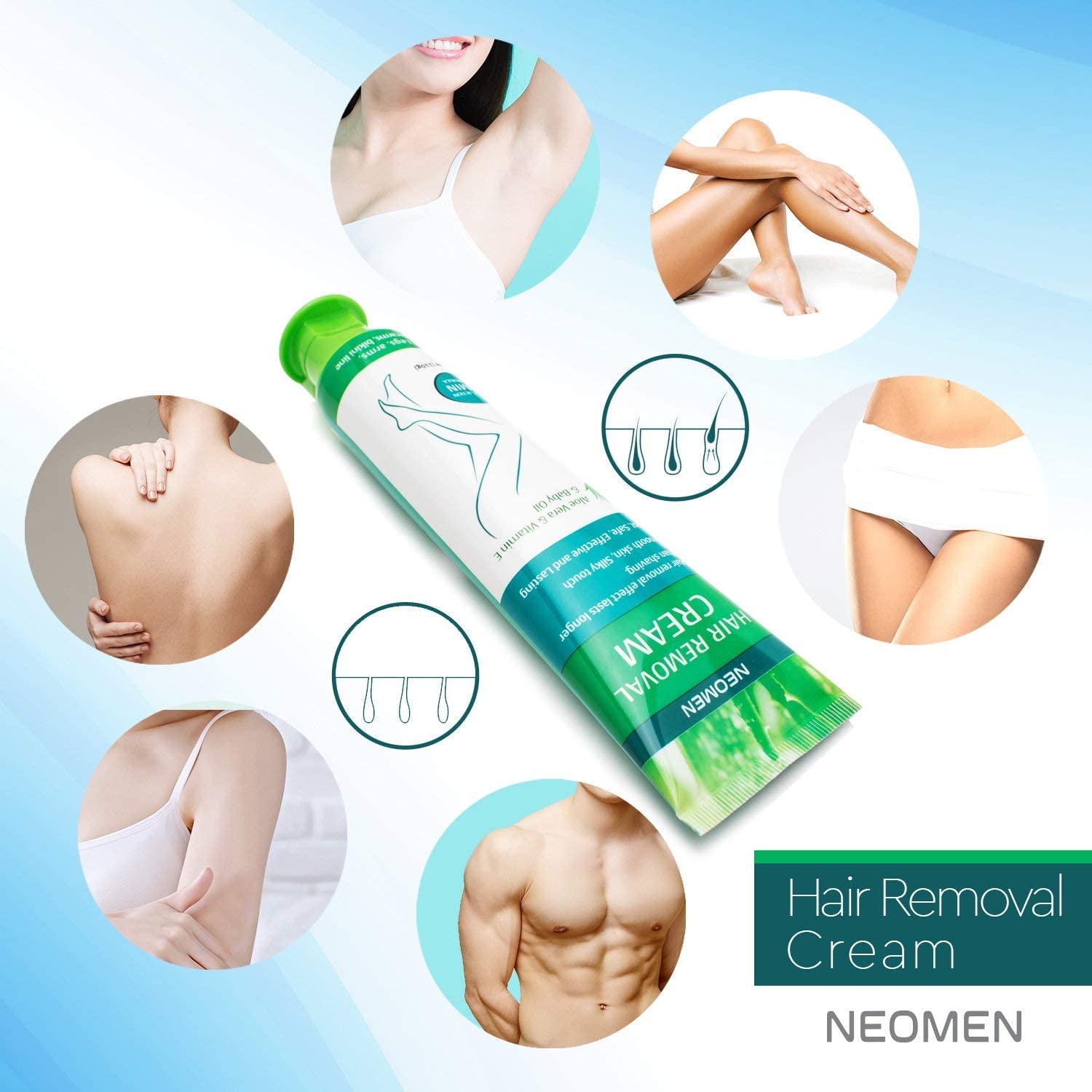 NEOMEN Hair Removal Cream for Men & Women – Painless, Sensitive-Skin Formula with Aloe Vera & Vitamin E (2.37 fl oz)