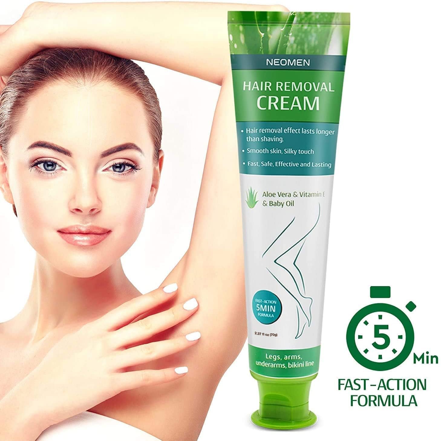NEOMEN Hair Removal Cream for Men & Women – Painless, Sensitive-Skin Formula with Aloe Vera & Vitamin E (2.37 fl oz)