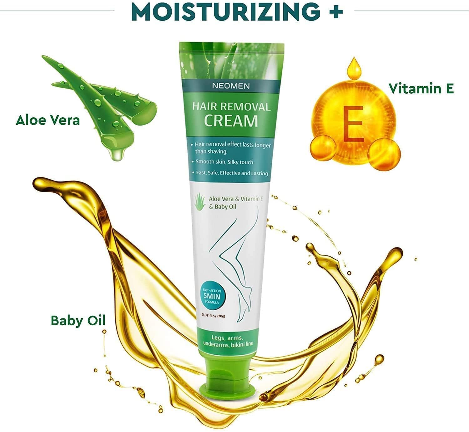 NEOMEN Hair Removal Cream for Men & Women – Painless, Sensitive-Skin Formula with Aloe Vera & Vitamin E (2.37 fl oz)