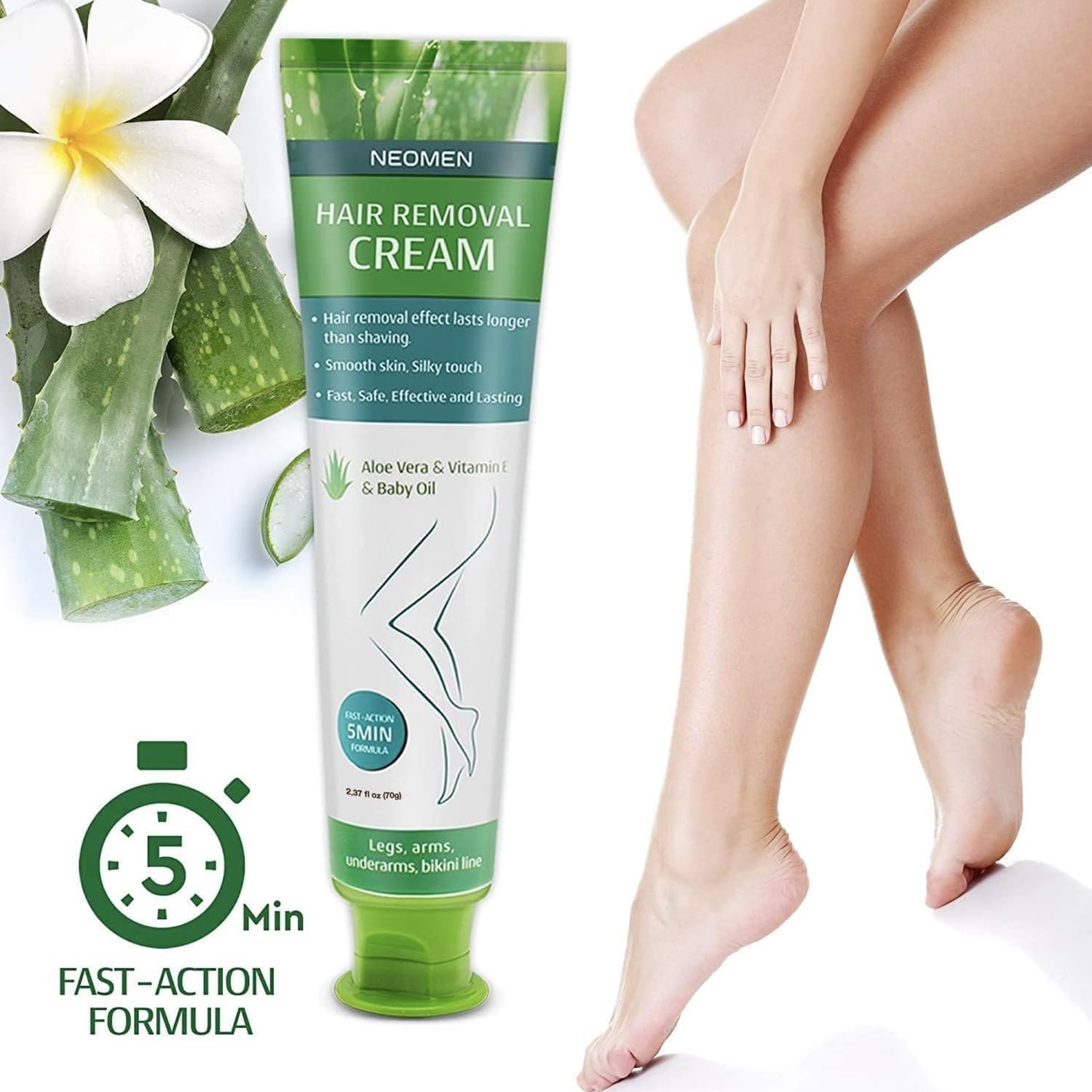 NEOMEN Hair Removal Cream for Men & Women – Painless, Sensitive-Skin Formula with Aloe Vera & Vitamin E (2.37 fl oz)