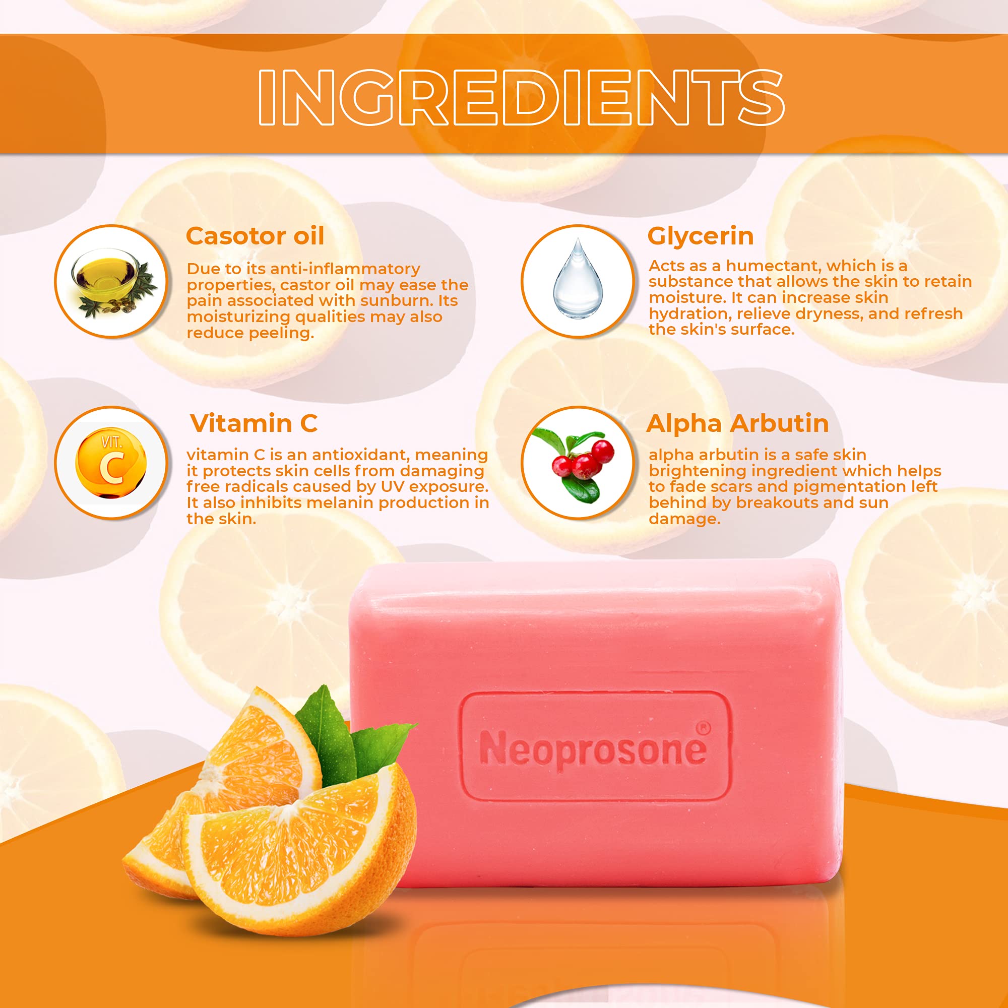 Neoprosone Skin Brightening Soap – Exfoliating Cleansing Bar with Vitamin C & Castor Oil (Pack of 2, 7oz/200g)