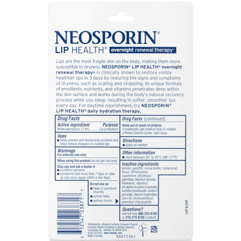 Neosporin Lip Health Overnight Renewal Therapy – 0.27 oz Pack of 8