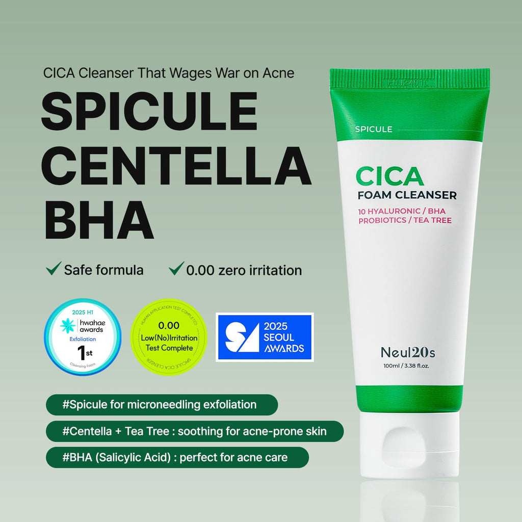 NEUL20S Spicule CICA Foam Cleanser – Hydrating Korean Face Wash with Centella, Hyaluronic Acid & Tea Tree