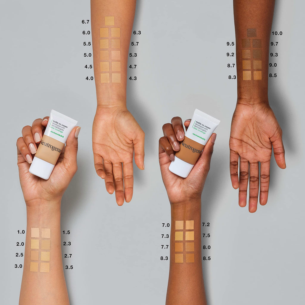 Neutrogena Clear Coverage Flawless Matte CC Cream – Full Coverage, Oil-Free, Sand 4.0