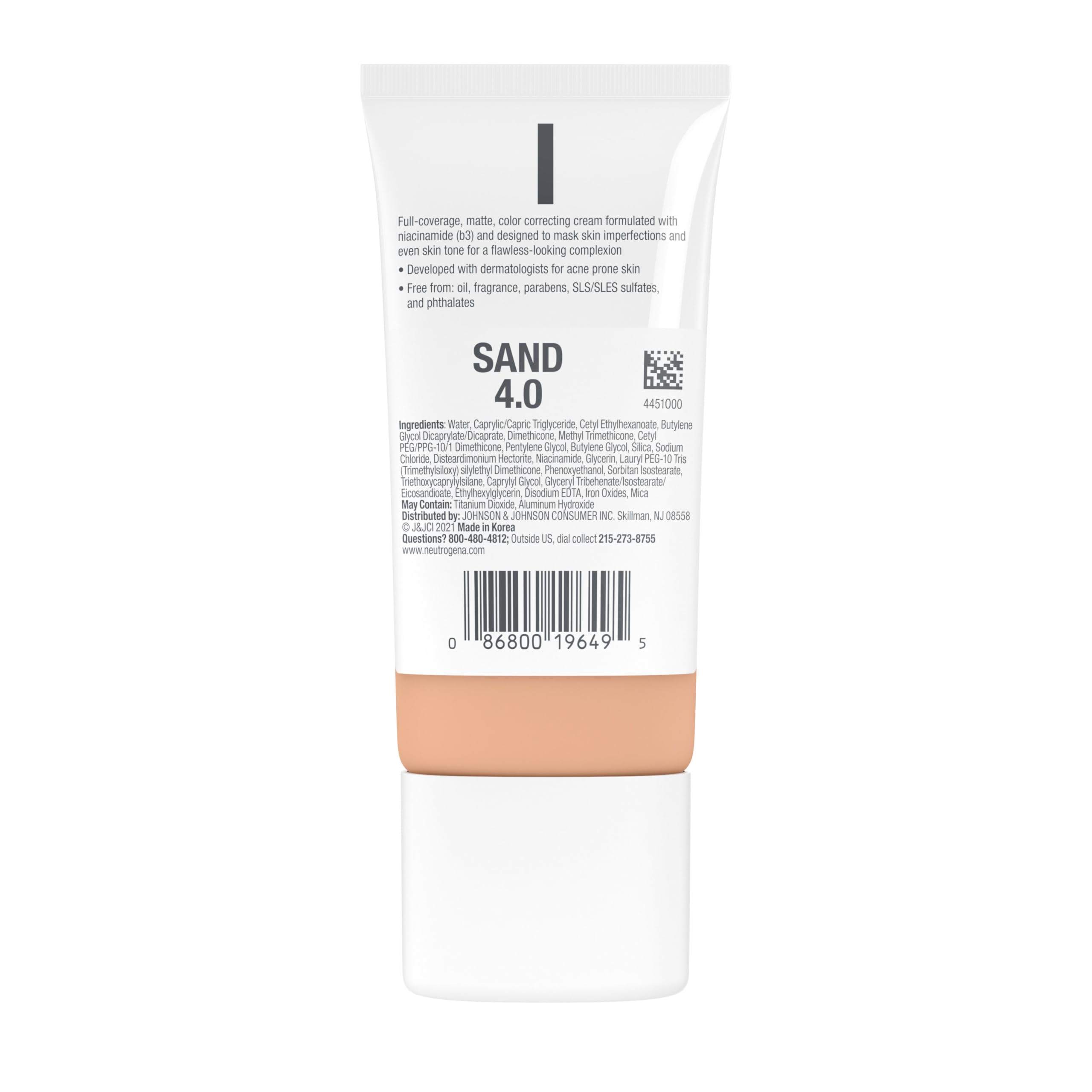 Neutrogena Clear Coverage Flawless Matte CC Cream – Full Coverage, Oil-Free, Sand 4.0