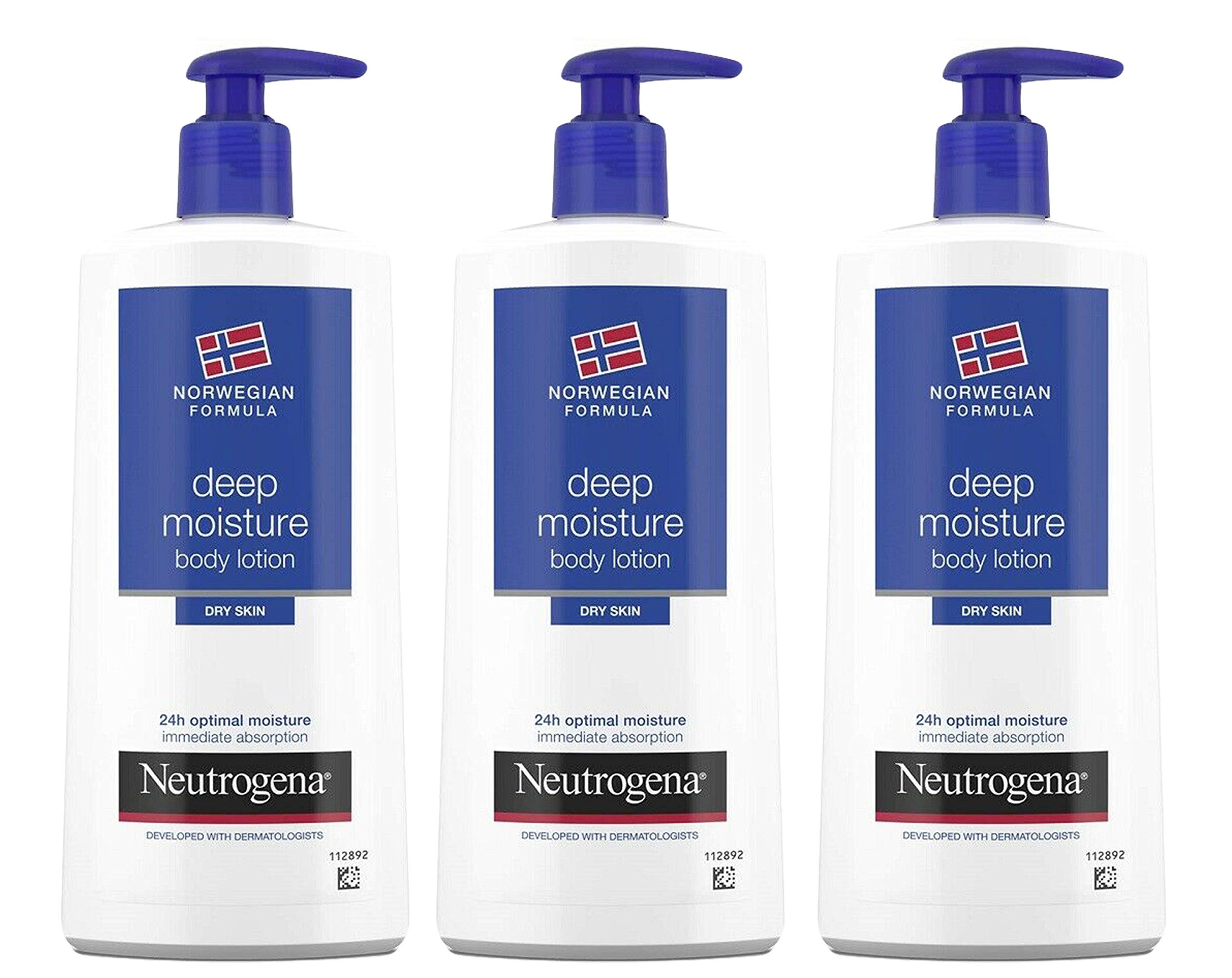 Neutrogena Deep Moisture Body Lotion – Norwegian Formula, 24-Hour Hydration (Pack of 3, 13.5 oz each)