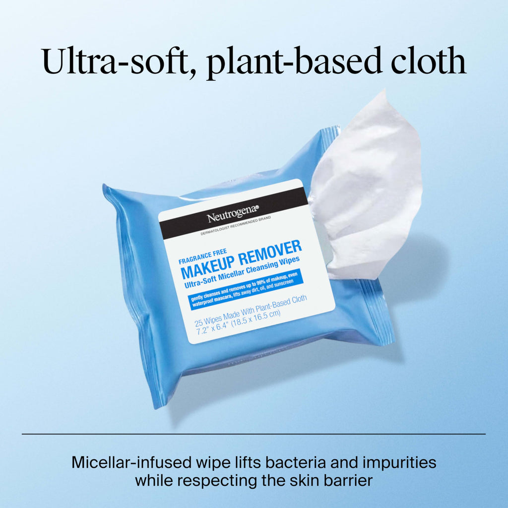 Neutrogena Fragrance-Free Makeup Remover Wipes Singles – Individually Wrapped, Travel-Ready, 20 ct