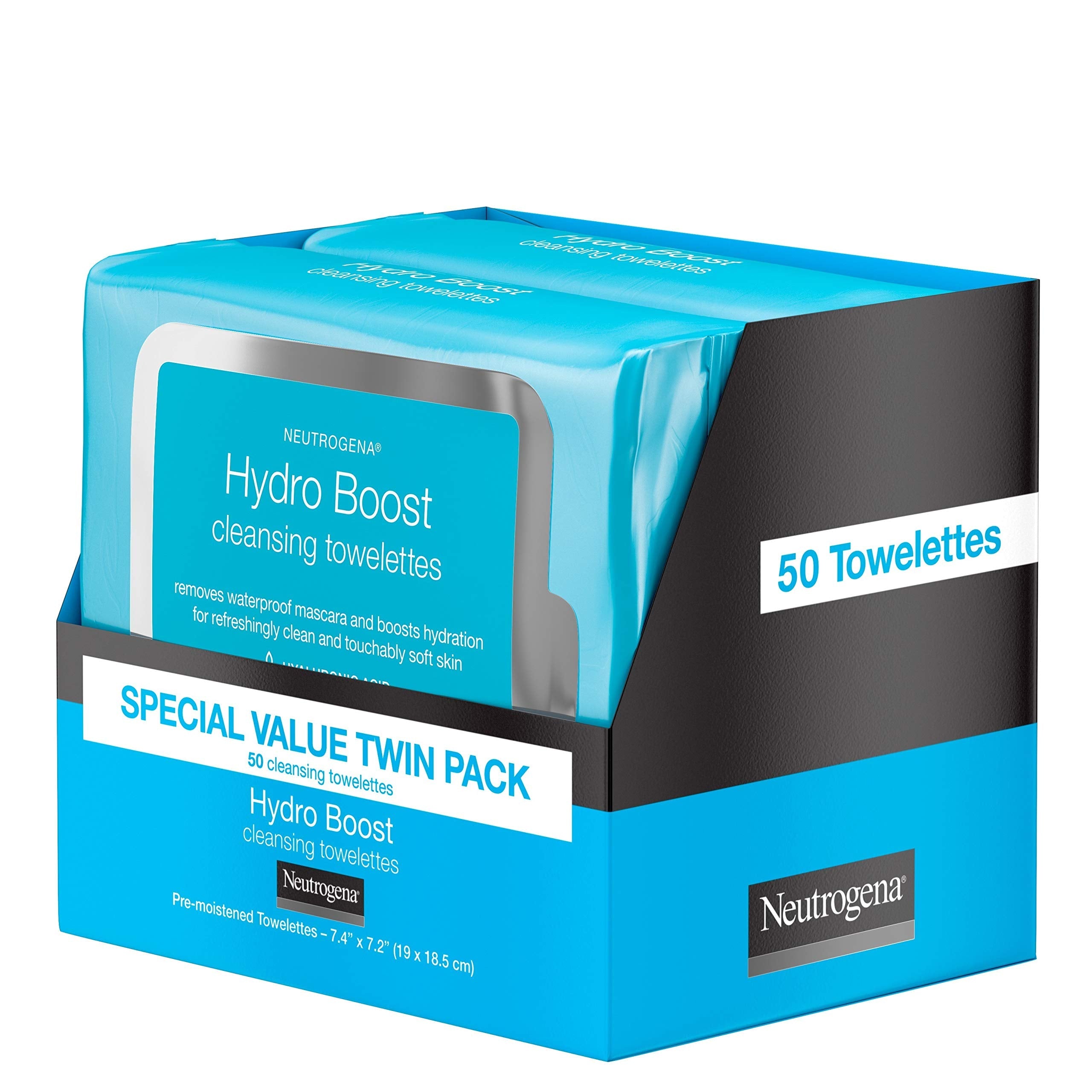 Neutrogena Hydro Boost Facial Cleansing Wipes with Hyaluronic Acid – Twin Pack 25-Count (Pack of 4)