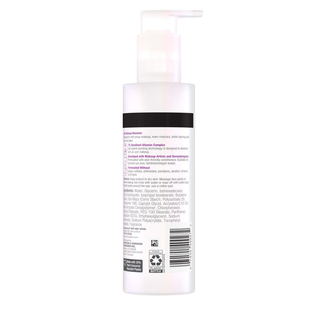 Neutrogena Makeup Melting Jelly Cleanser — Oil-Free Eye & Face Remover with 7% Emollient-Vitamin Complex, 6.3 fl oz