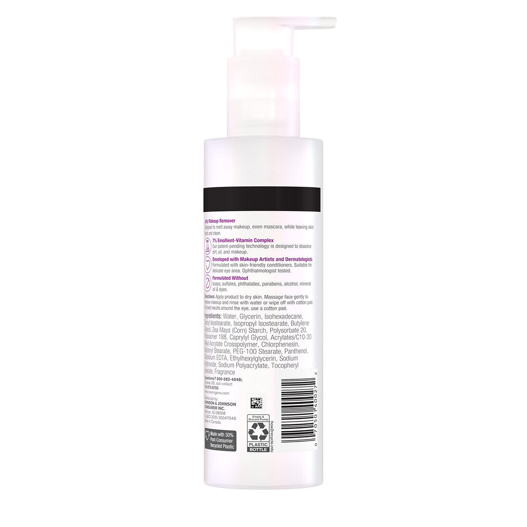 Neutrogena Makeup Melting Jelly Cleanser — Oil-Free Eye & Face Remover with 7% Emollient-Vitamin Complex, 6.3 fl oz