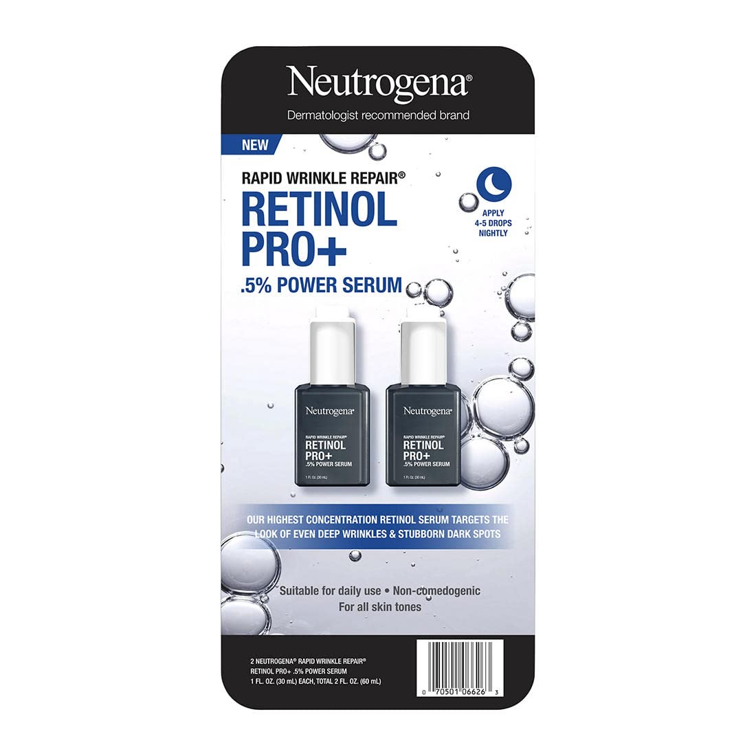 Neutrogena Rapid Wrinkle Repair Retinol Pro+ 0.5% Power Facial Serum – 2-Pack, 1oz Each