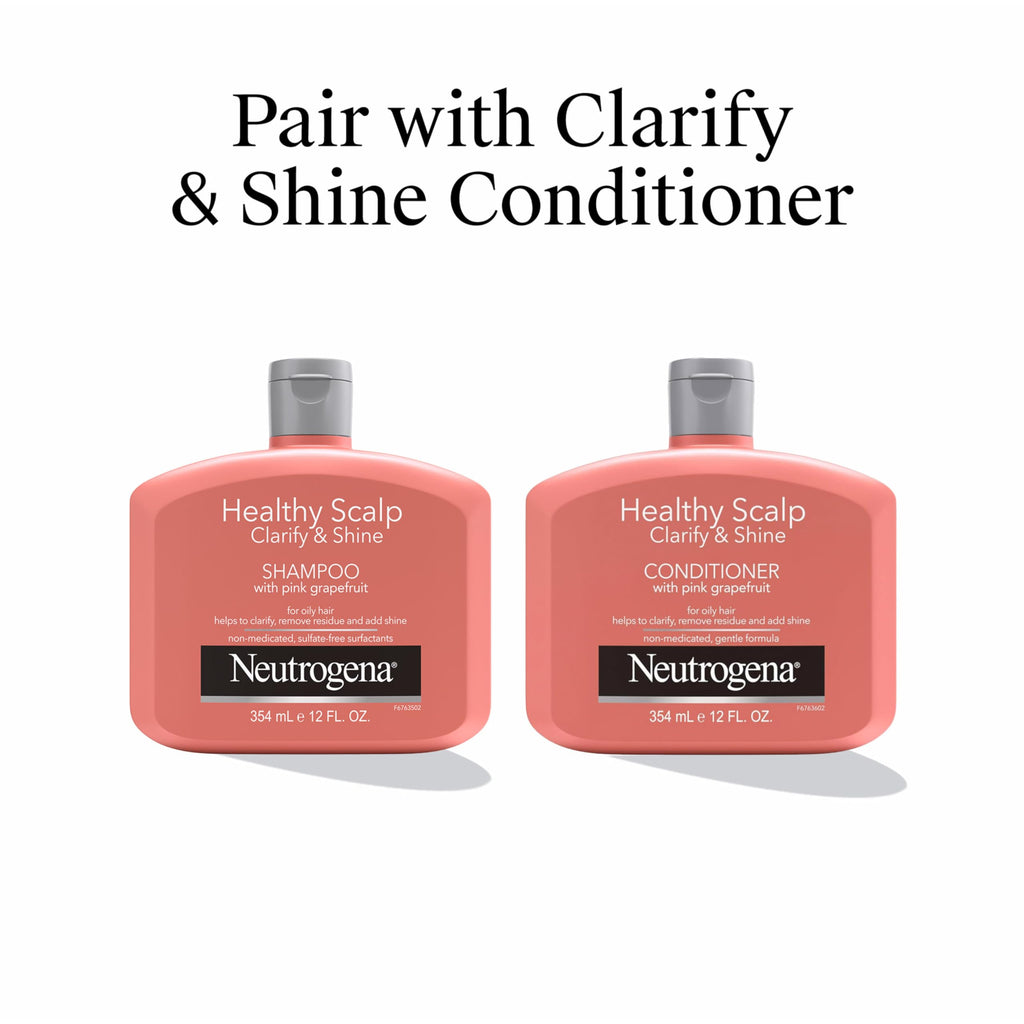 Neutrogena Exfoliating Healthy Scalp Clarifying Shampoo for Oily Hair & Color-Treated Hair | Pink Grapefruit, pH-Balanced, Sulfate-Free, 12 Fl Oz