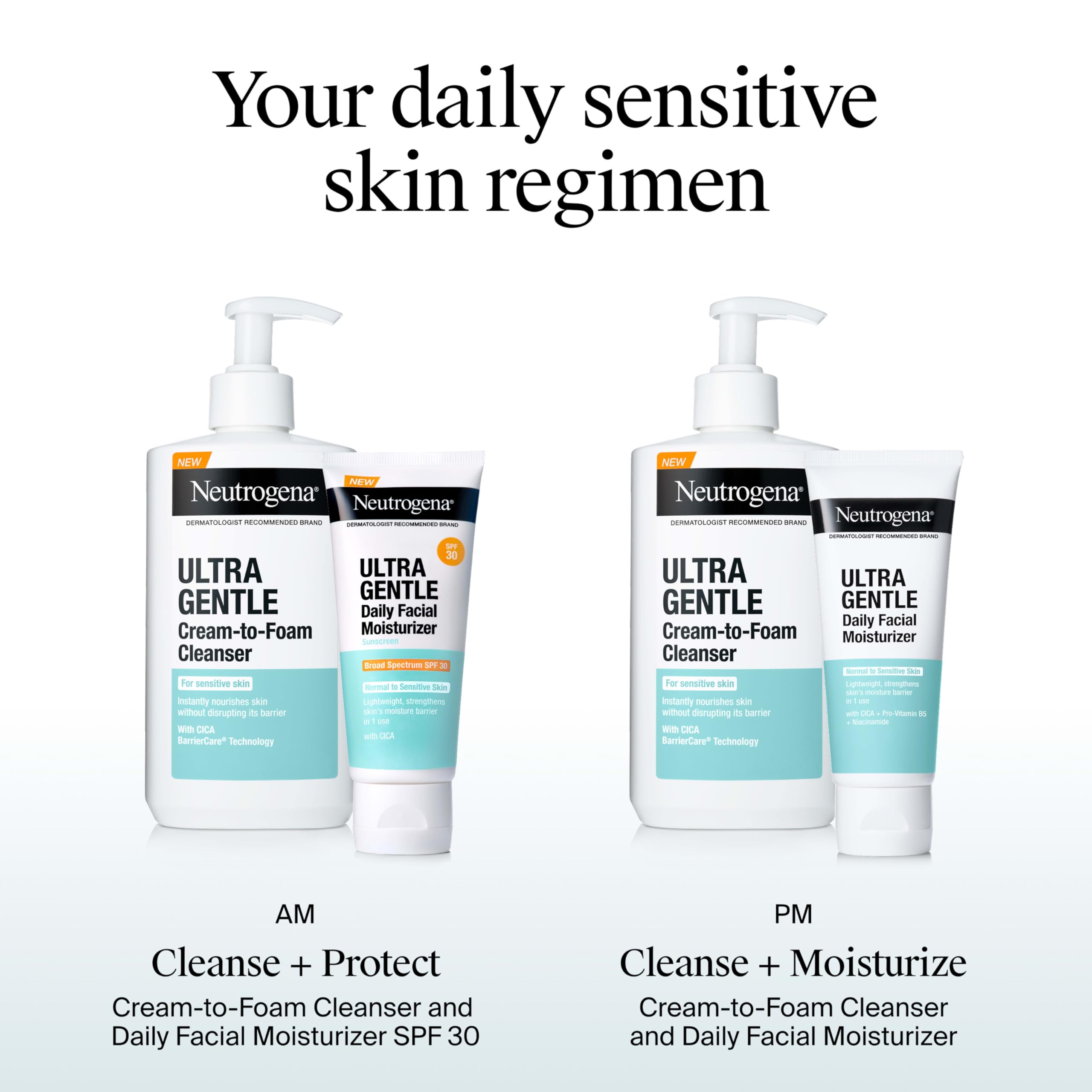 Neutrogena Ultra Gentle Daily Moisturizer SPF 30 with CICA – Fragrance-Free for Sensitive Skin