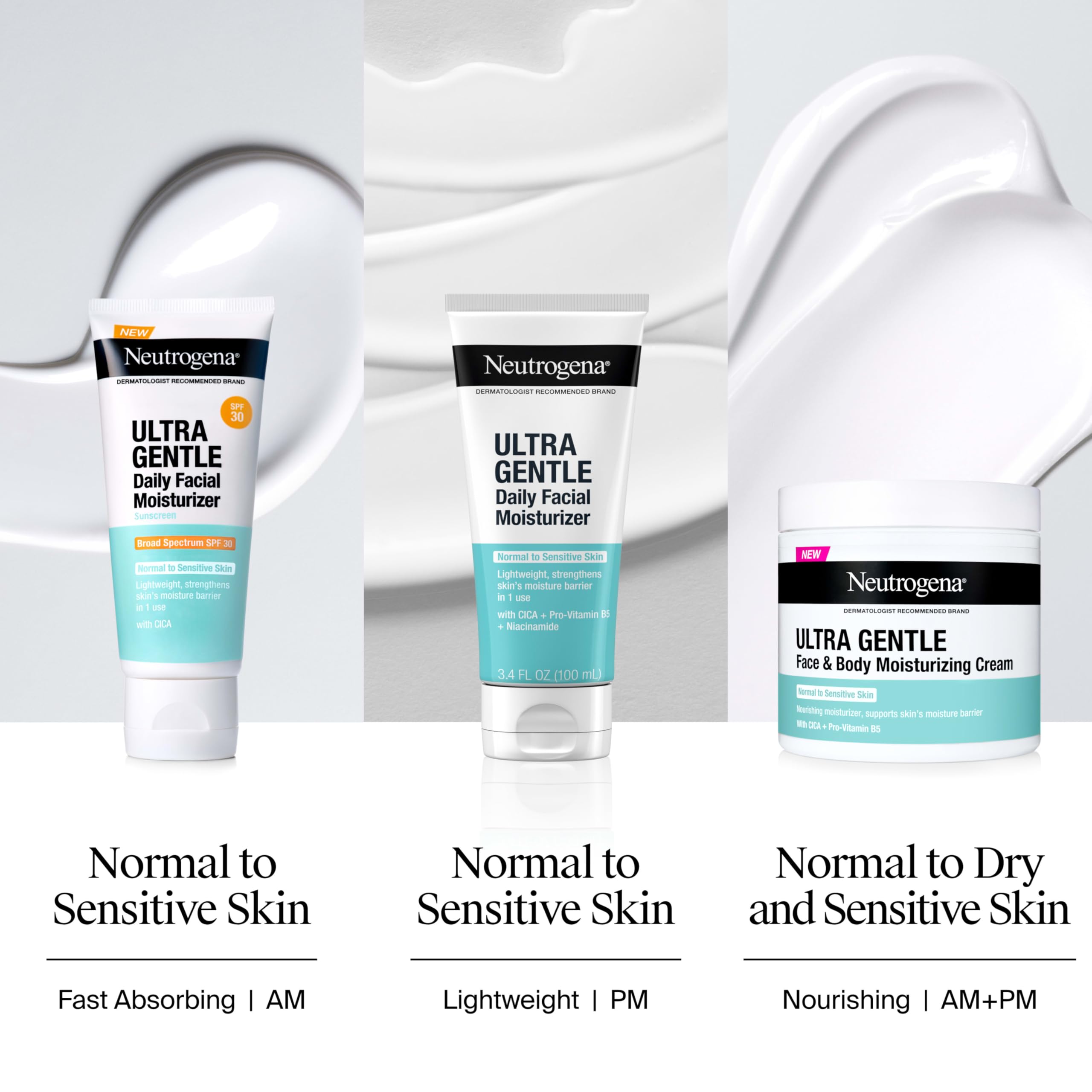 Neutrogena Ultra Gentle Daily Moisturizer SPF 30 with CICA – Fragrance-Free for Sensitive Skin