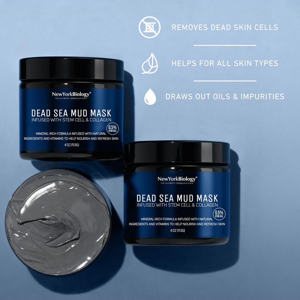 New York Biology Dead Sea Mud Mask – Face & Body, Stem Cell & Collagen, Pore Refiner | 4 oz Pack of 2