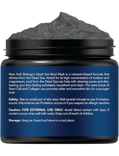New York Biology Dead Sea Mud Mask – Face & Body, Stem Cell & Collagen, Pore Refiner | 4 oz Pack of 2