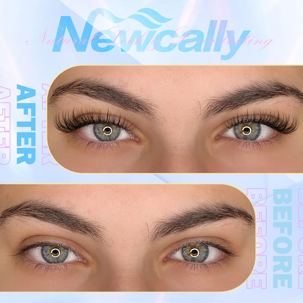 Newcally Cluster Eyelash Kit – Natural Wispy C-Curly 10–16mm Lashes + Bond & Seal